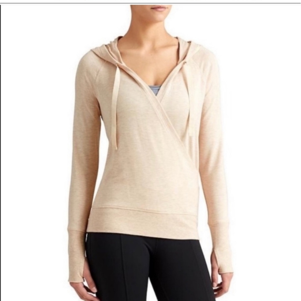 Athleta Balletcore Yoga Inner Twist Wrap front Hoodie with thumbholes Medium NWT
